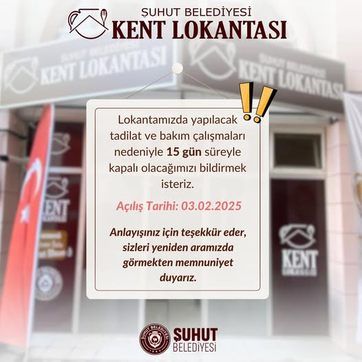 Kent Lokantası 15 gün hizmet veremeyecek