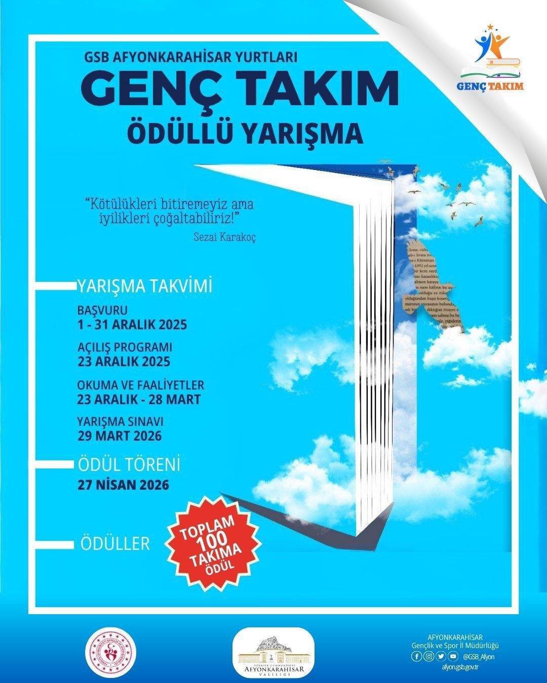 GSB Afyonkarahisar Yurtlarında Ödüllü Yarışma Projesi “Genç Takım” Başlıyor