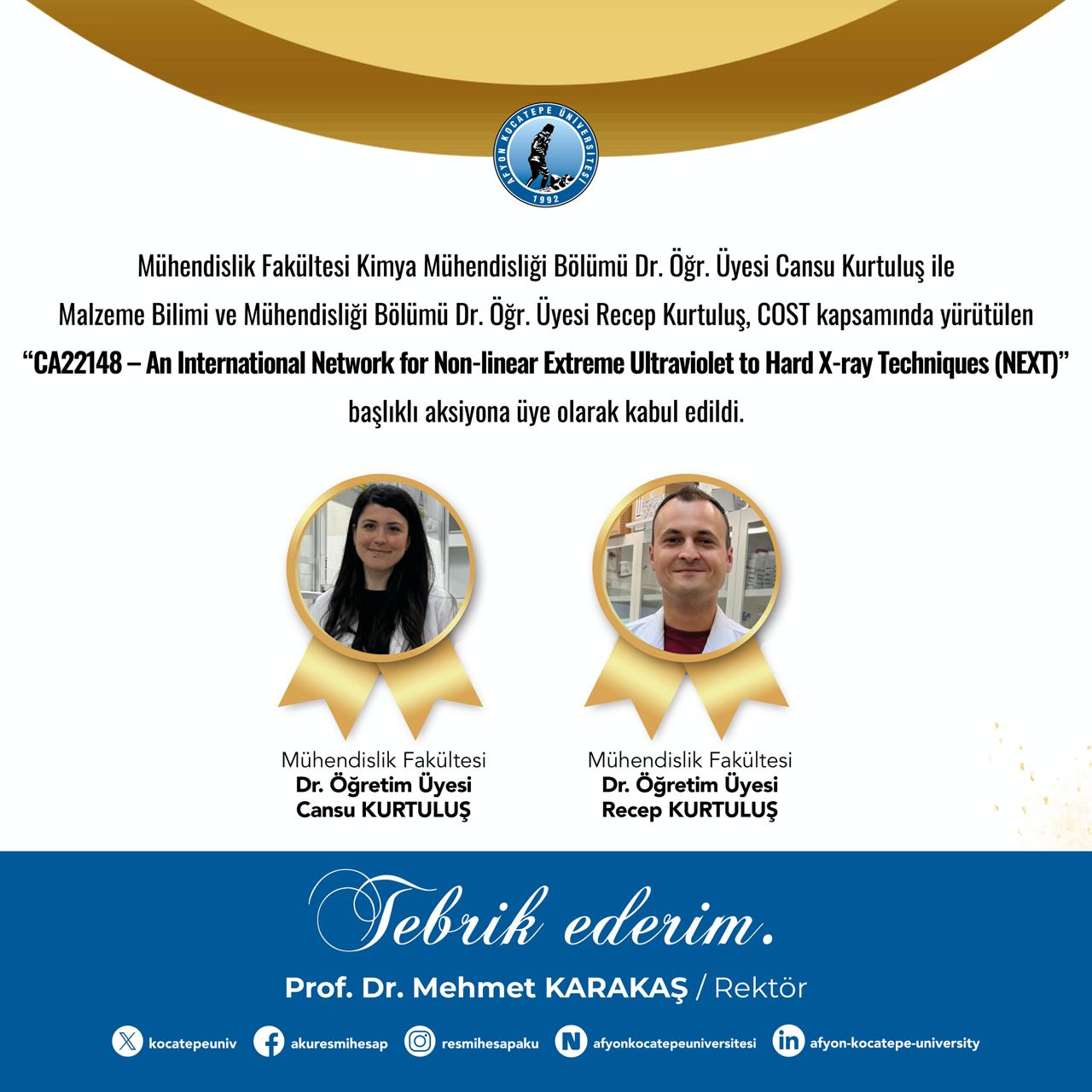 AKÜ Bilim İnsanları COST Uluslararası Projelerine Üye Oldu