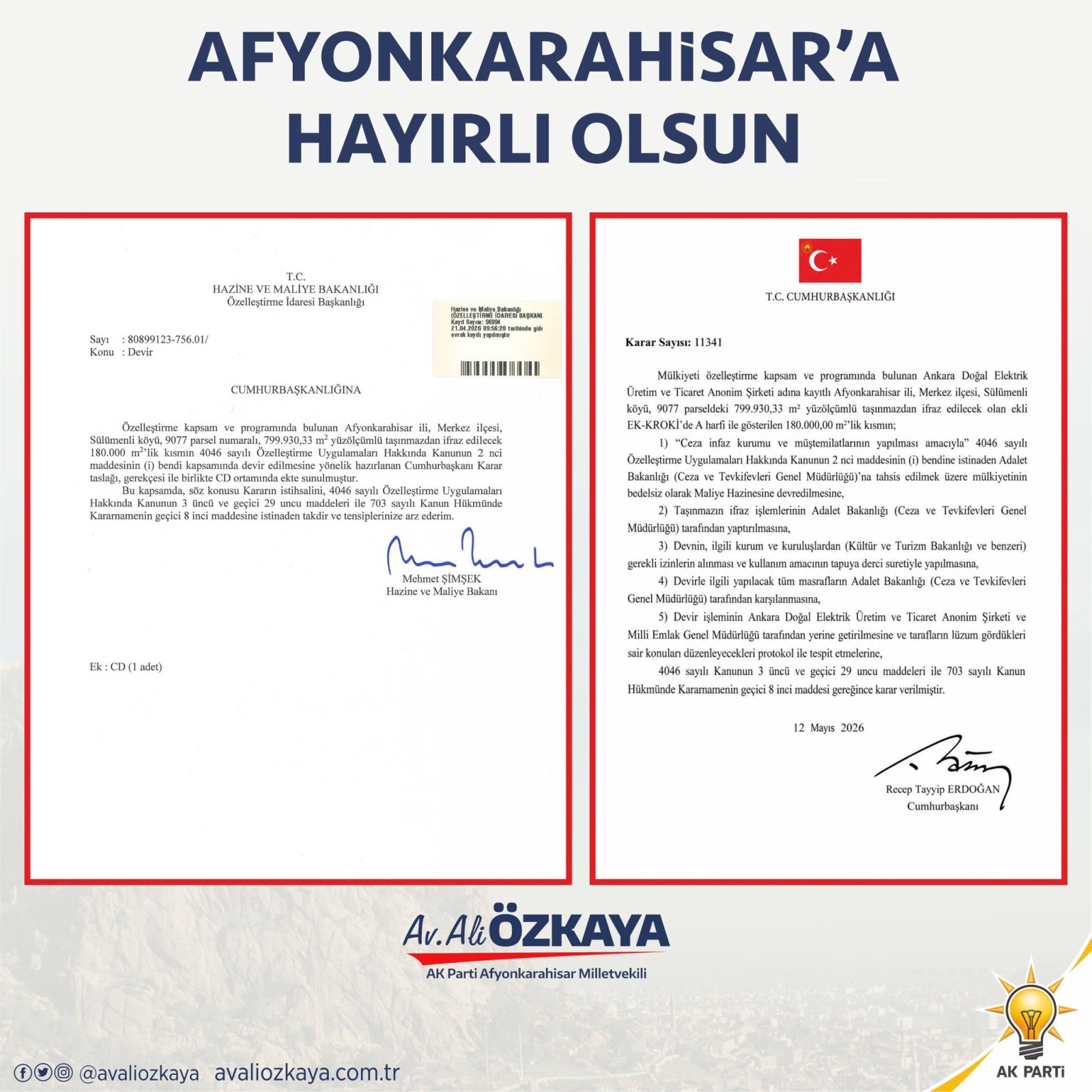 Afyonkarahisar'a Hayırlı Olsun: 180 Dekar İlave Arazi Tahsisi