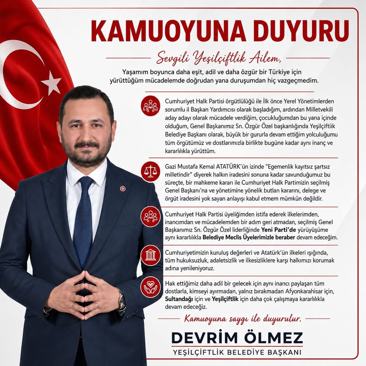 Yeşilçiftlik Belediye Başkanı Ölmez Yeni Parti'ye Katılıyor
