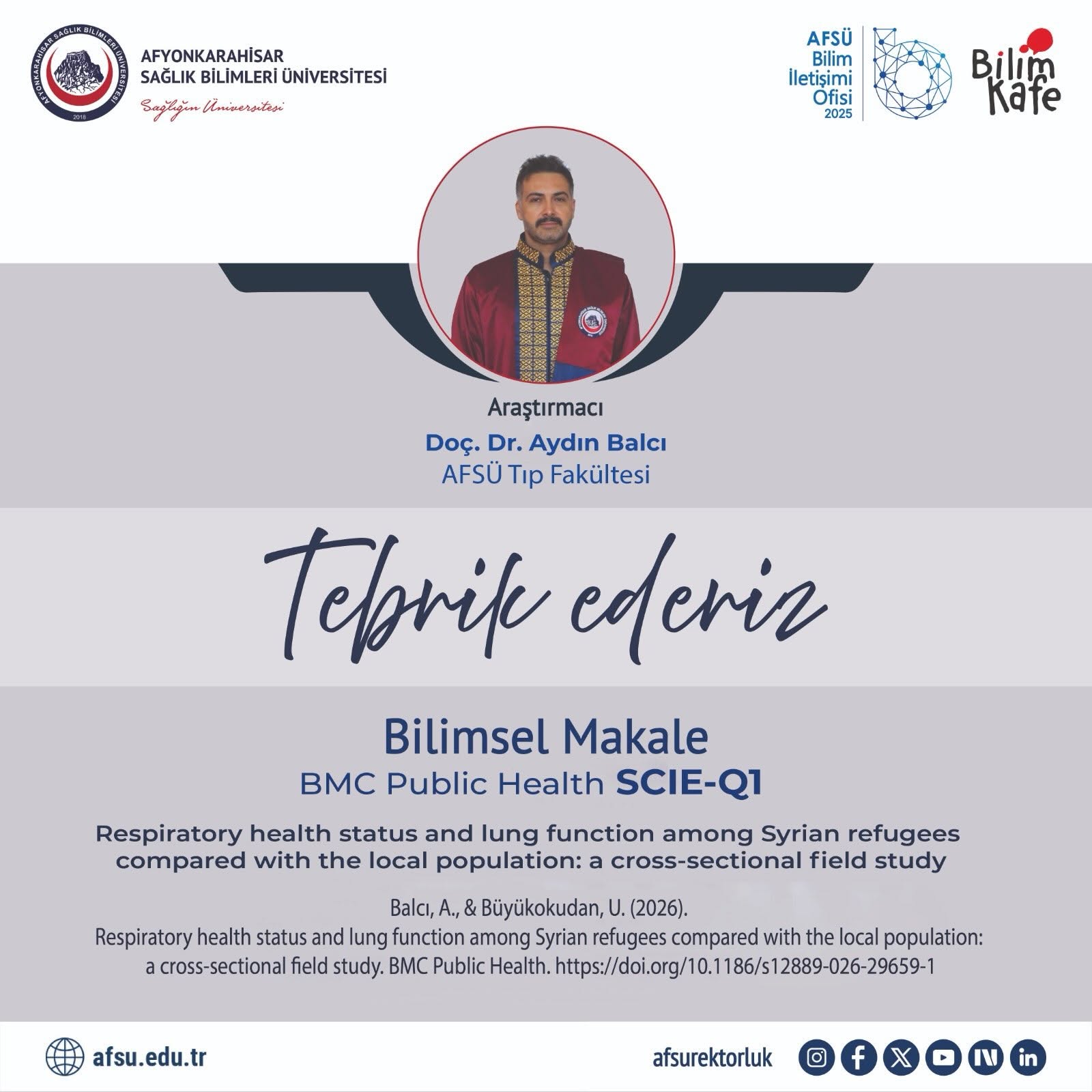 Balcı'nın Makalesi Uluslararası Dergide Yayımlandı